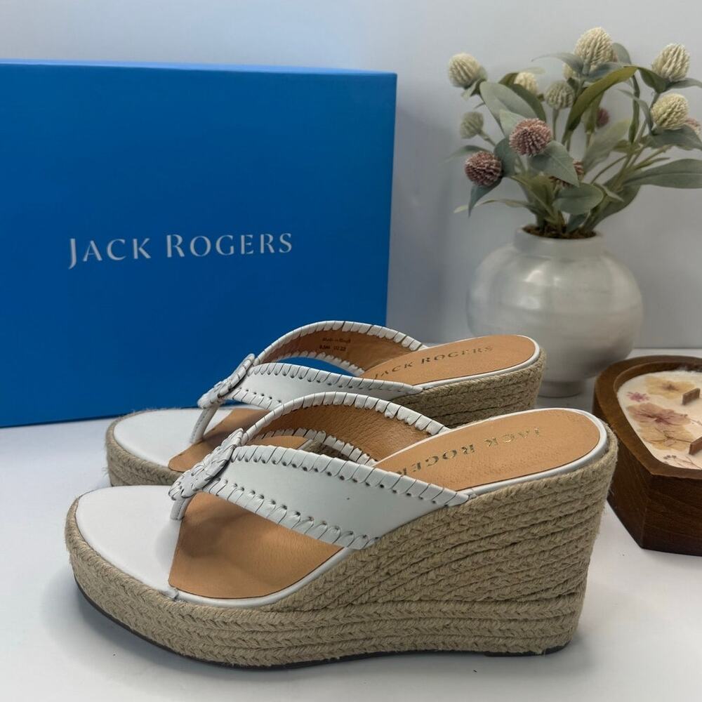 Jack Rogers Rowan Platform Espadrille Leather Wedge Sandal White Women 8.5M
